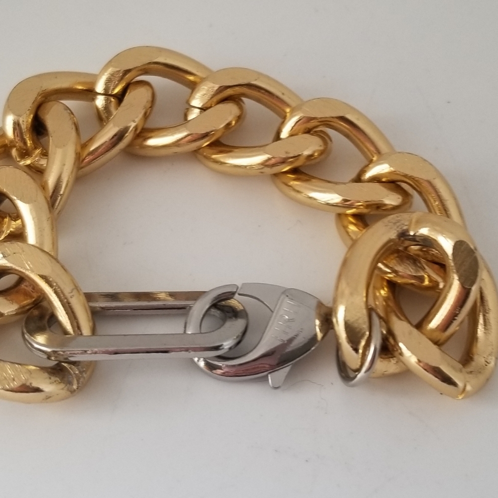 HRH Fashion signed Gold & Silver large link bracelet 9" x 3/4"